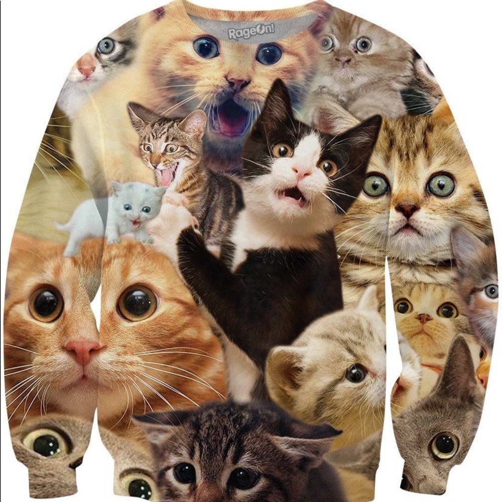 NEW Funny Cute Surprised Cat Animal Collage Sweatshirt